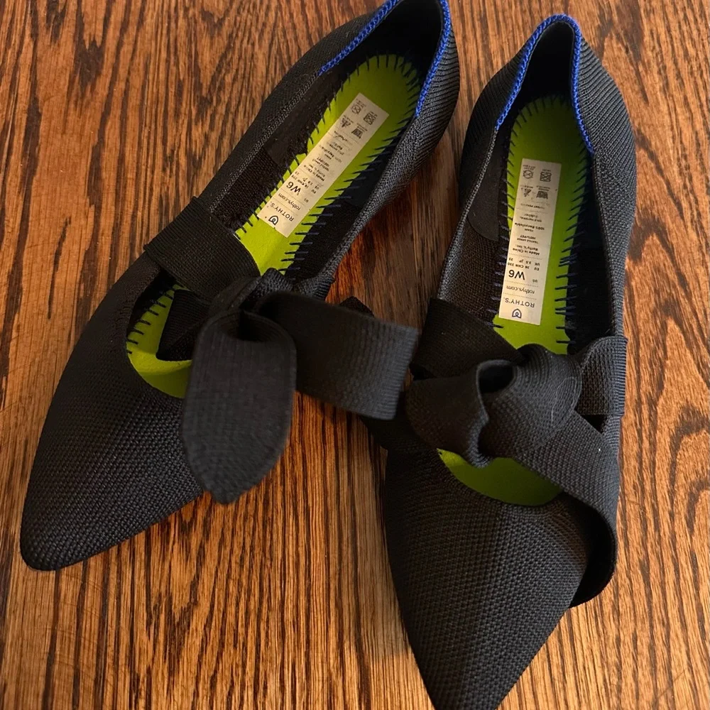 Rothy's Black Pointed Bow Knit Flats